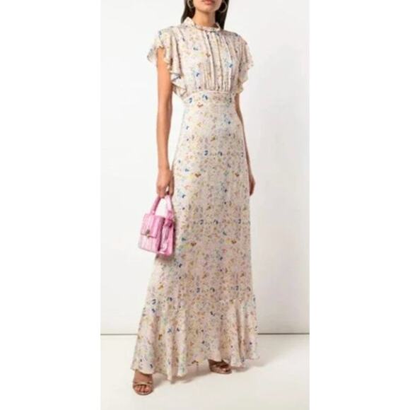 Cynthia Rowley Talia Dress Flutter Sleeve Maxi 12 DAMAGED - Picture 1 of 11
